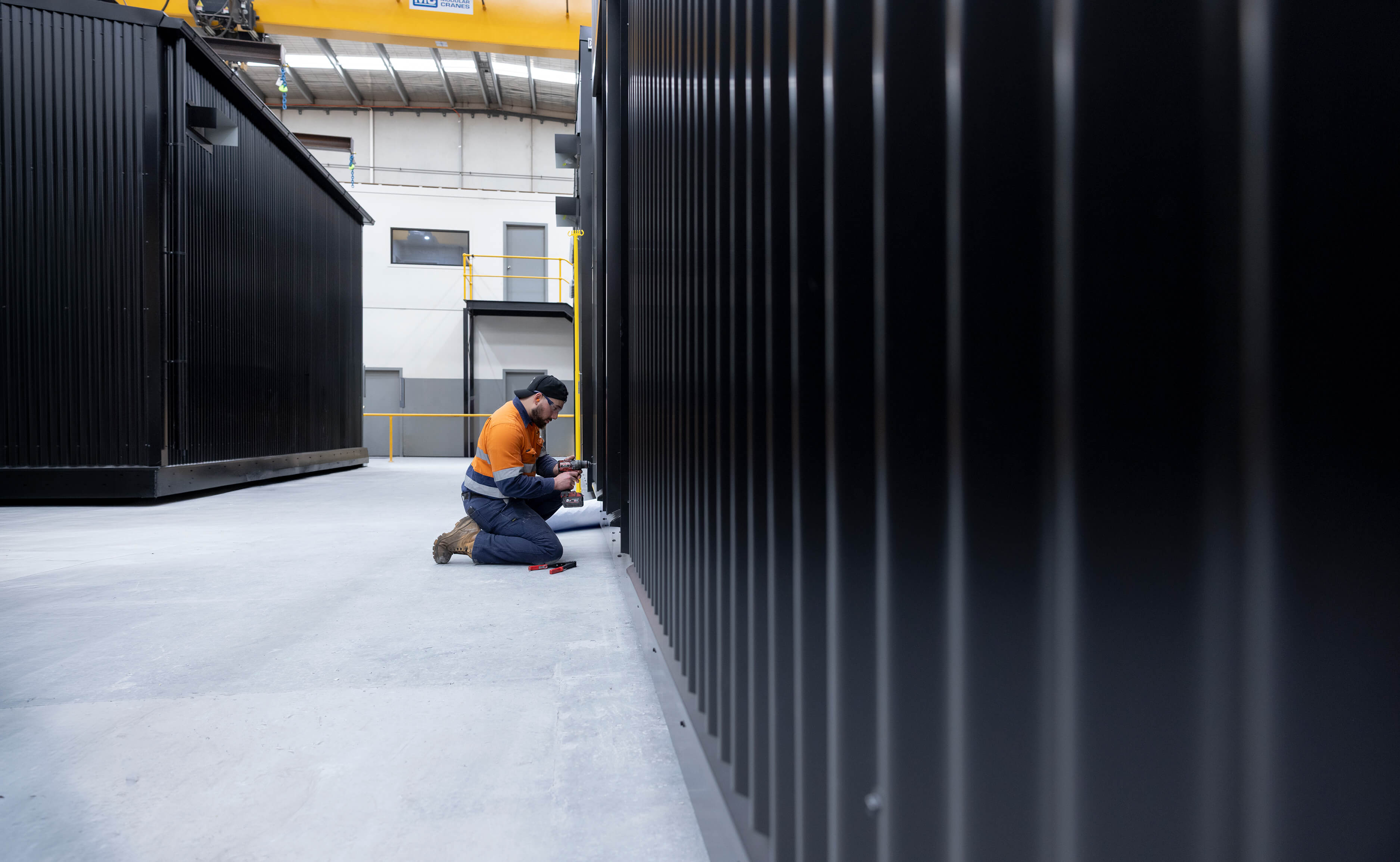 Rows of modular assemblies in factory